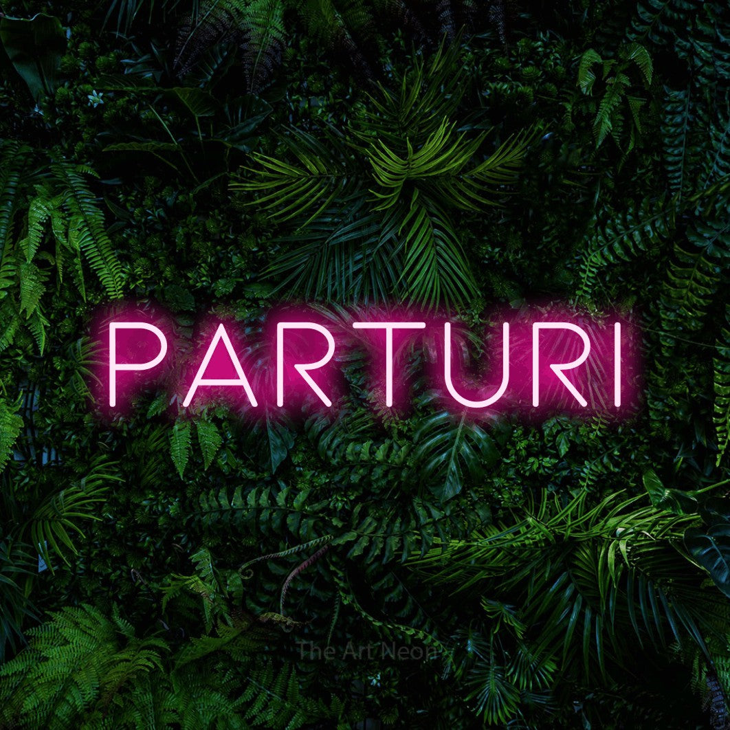 LED neon sign reading “Parturi”, arranged in a single line.