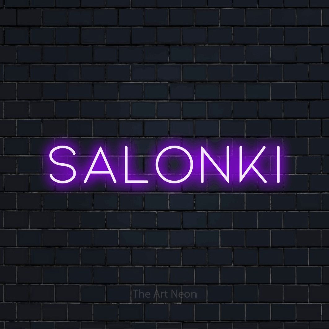 LED neon sign reading “Salonki”, arranged in a single line.