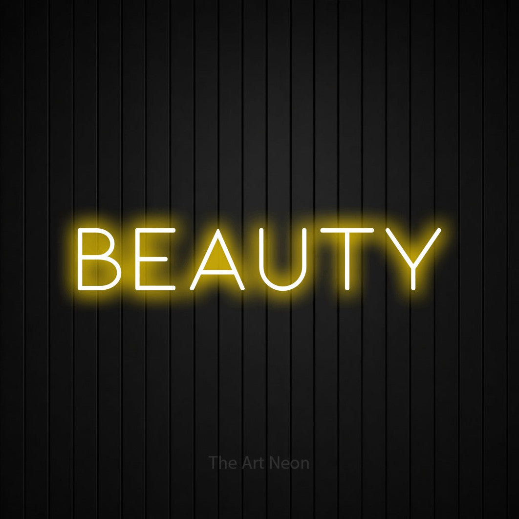 LED neon sign reading “Beauty”, arranged in a single line.