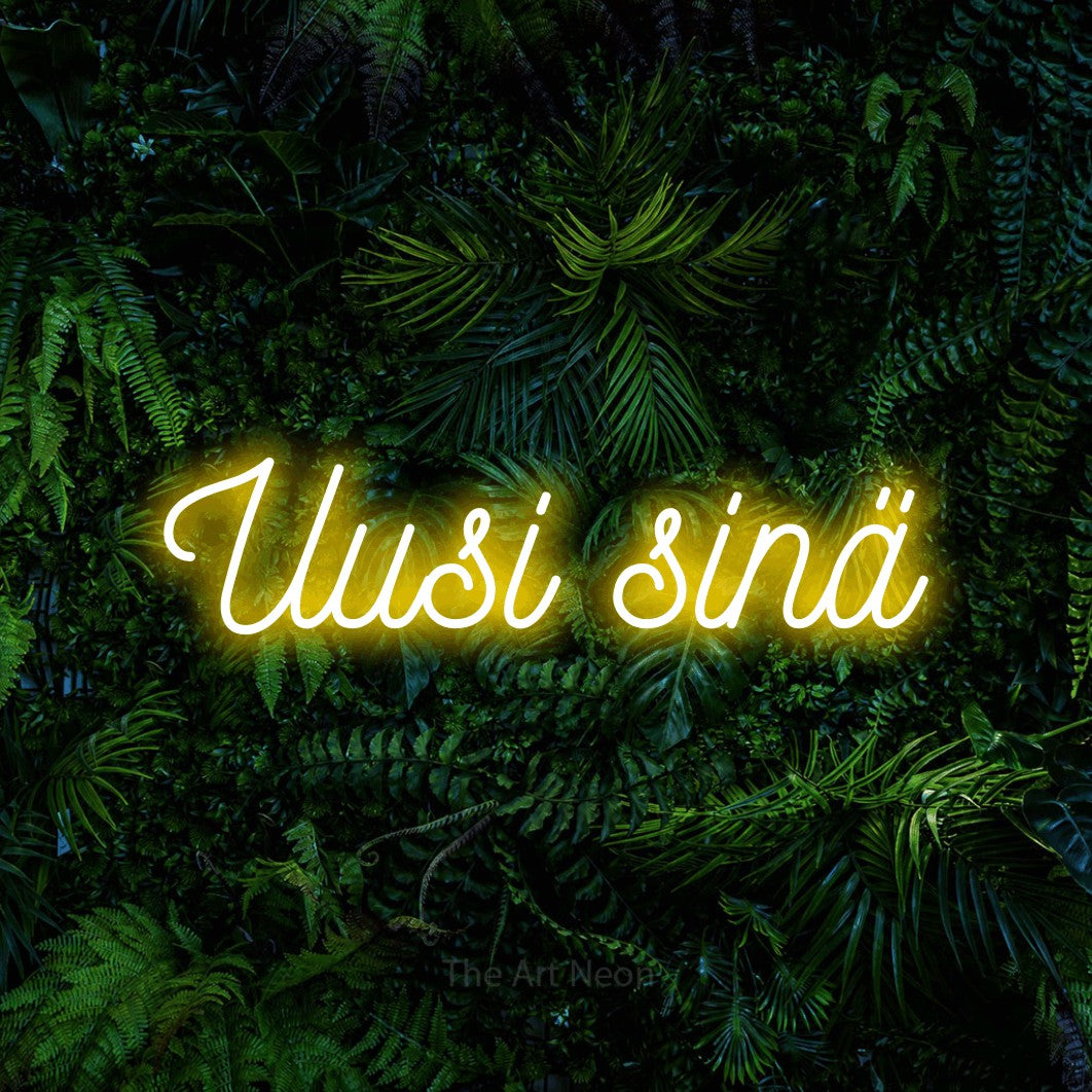 LED neon sign reading “Uusi sinä”, arranged in a single line.