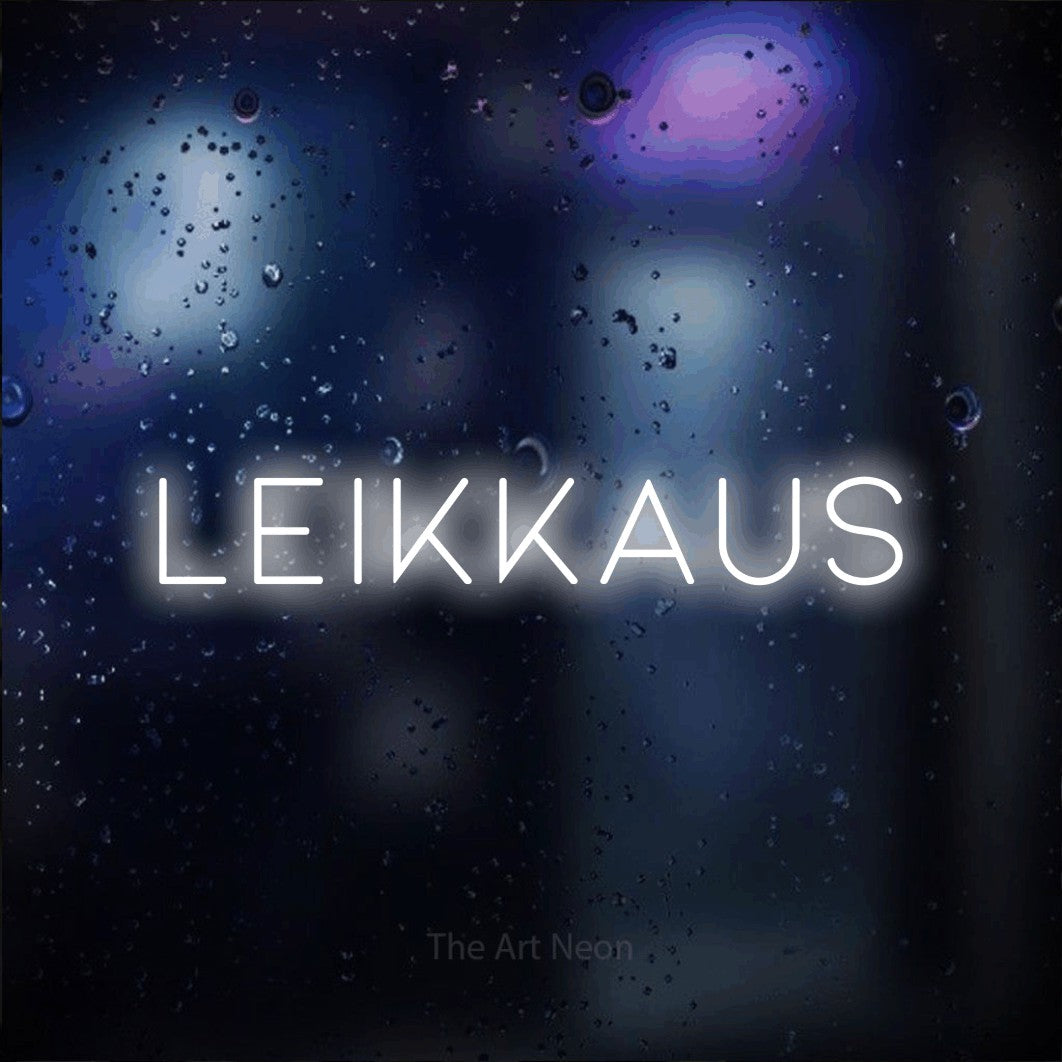 LED neon sign reading “Leikkaus”, arranged in a single line.