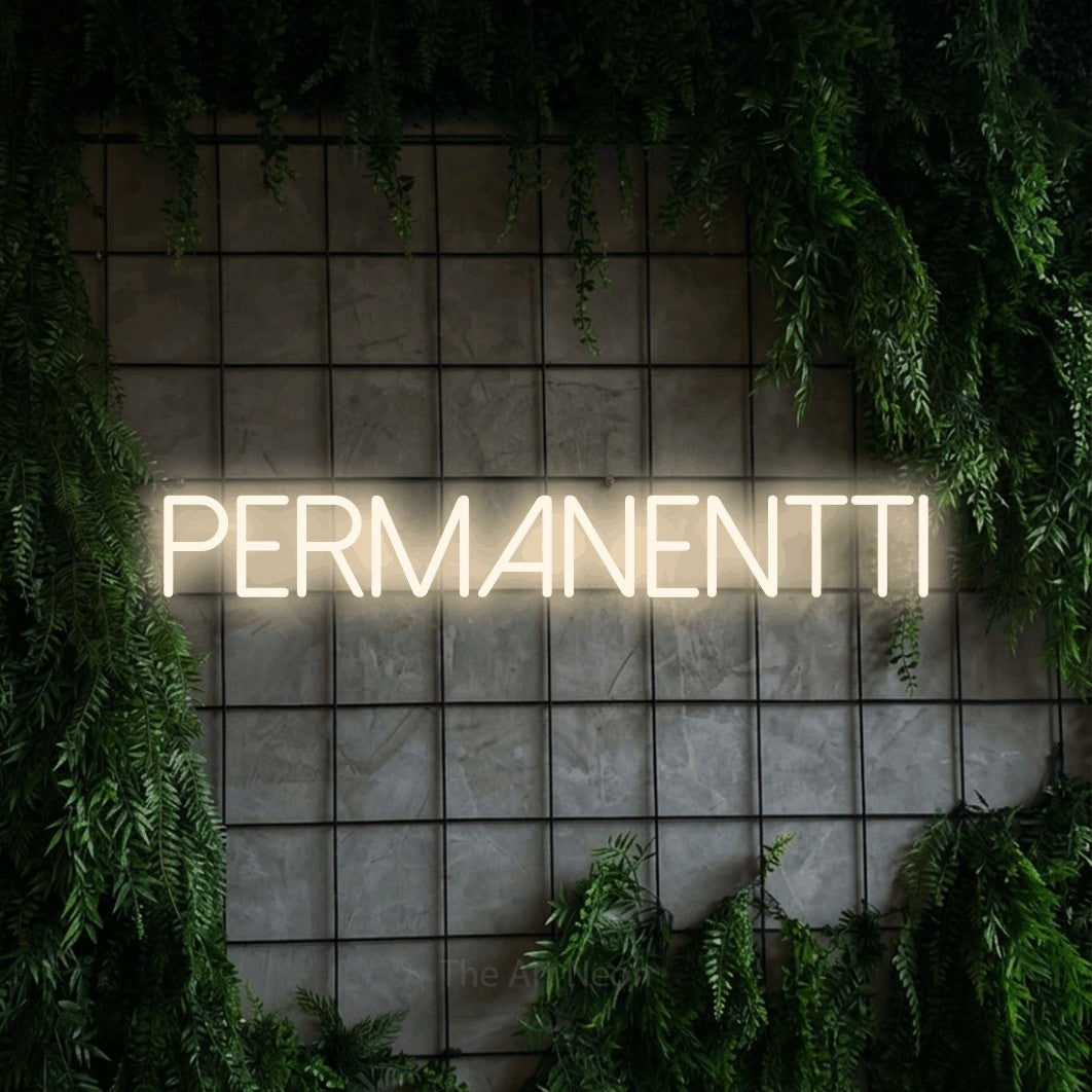 LED neon sign reading “Permanentti”, arranged in a single line.