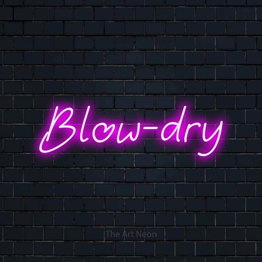 LED neon sign reading “Blow-dry”, arranged in a single line.
