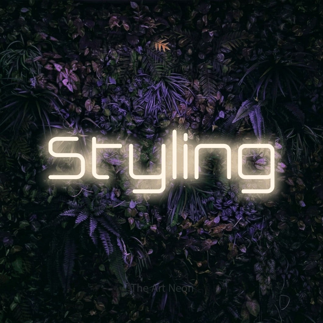 LED neon sign reading “Styling”, arranged in a single line.