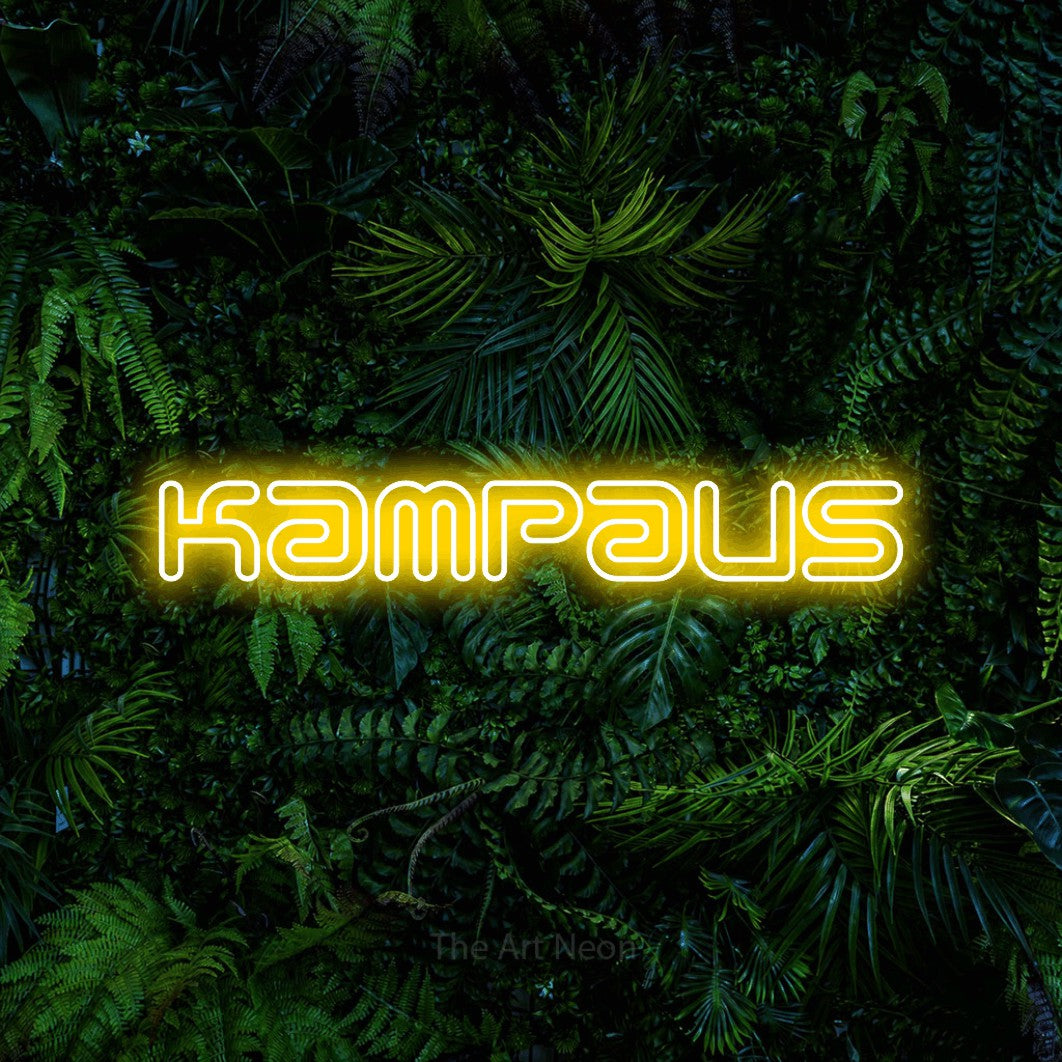 LED neon sign reading “Kampaus”, arranged in a single line.
