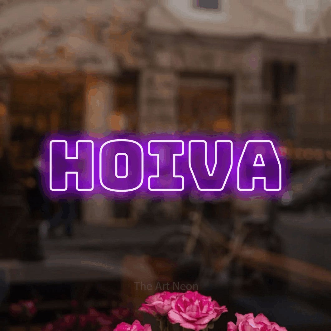LED neon sign reading “Hoiva”, arranged in a single line.