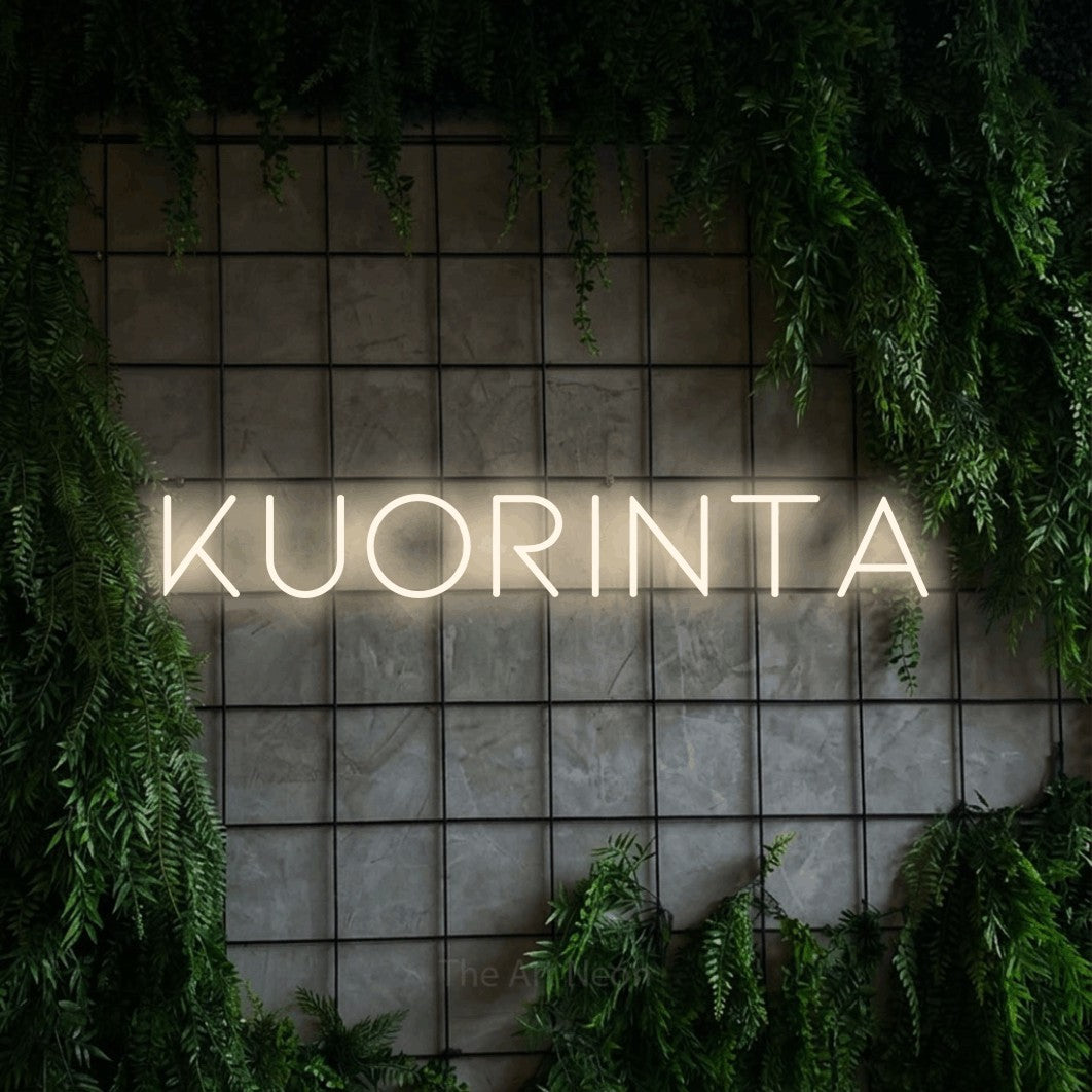 LED neon sign reading “Kuorinta”, arranged in a single line.
