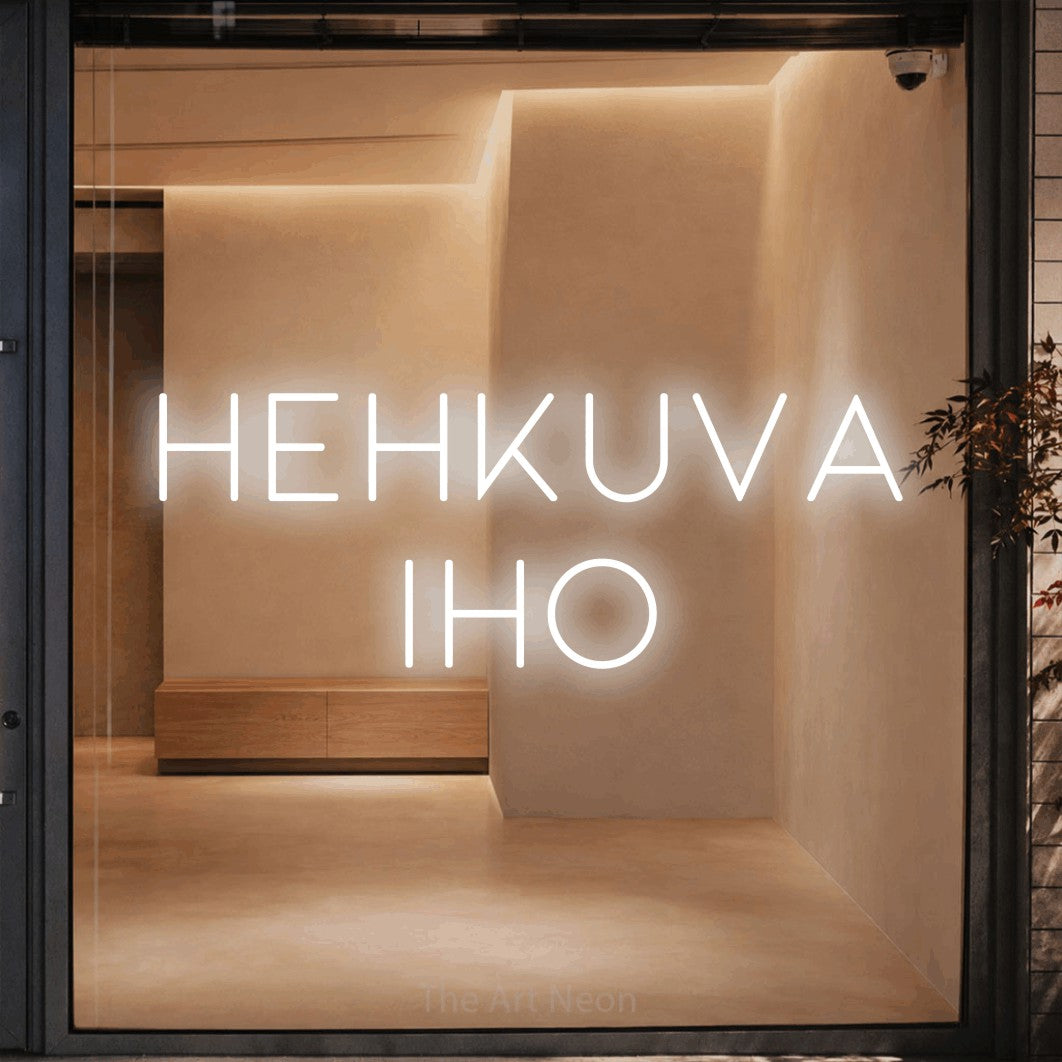 LED neon sign reading “Hehkuva iho”, arranged in 2 lines.