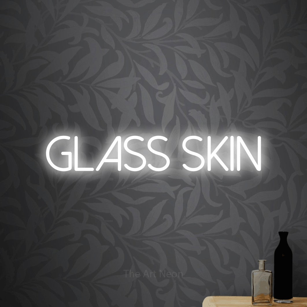 LED neon sign reading “Glass skin”, arranged in a single line.