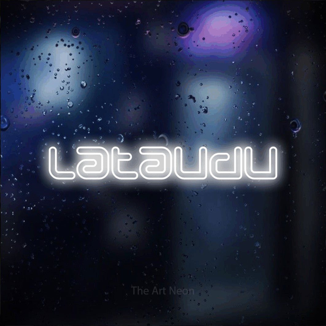 LED neon sign reading “Lataudu”, arranged in a single line.