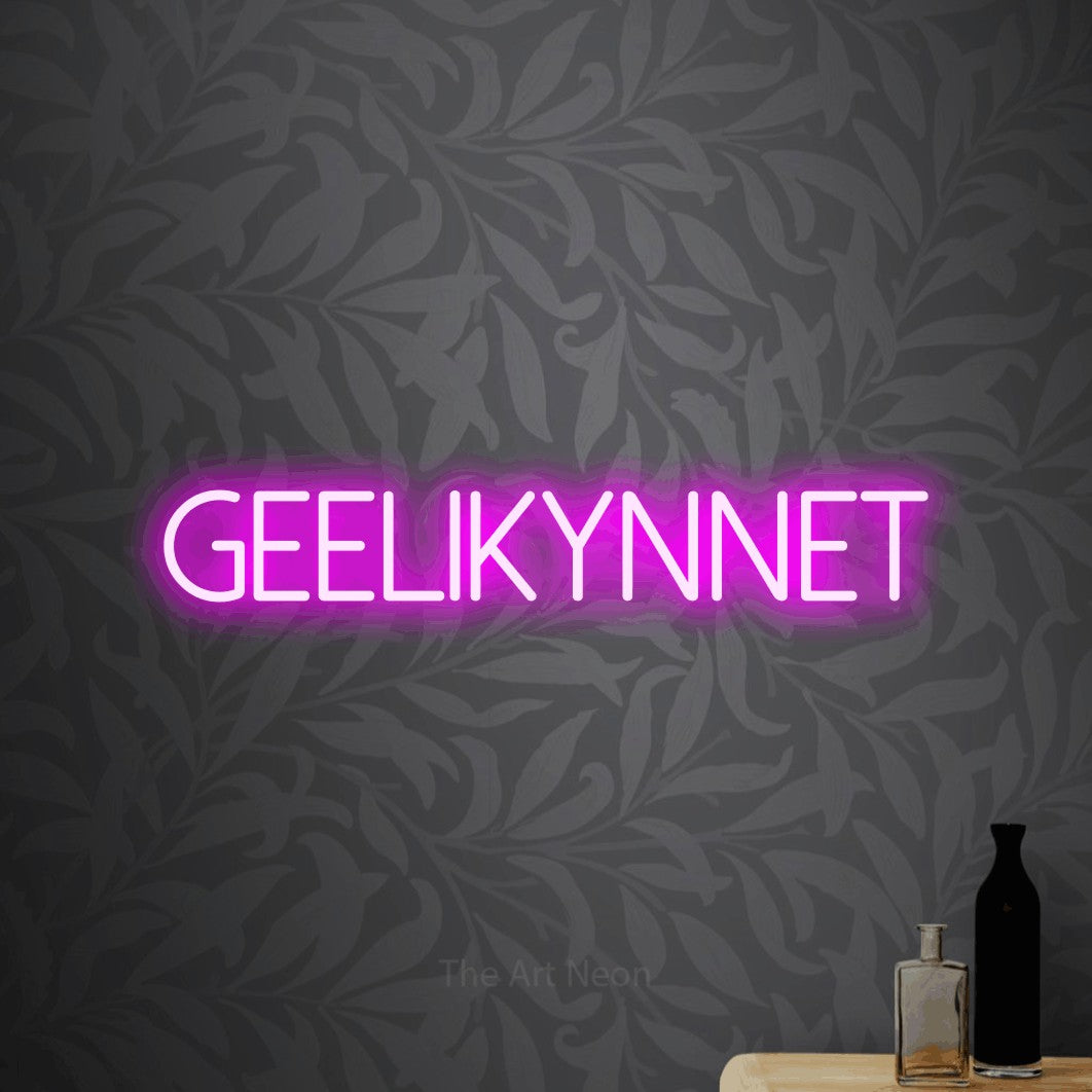LED neon sign reading “Geelikynnet”, arranged in a single line.