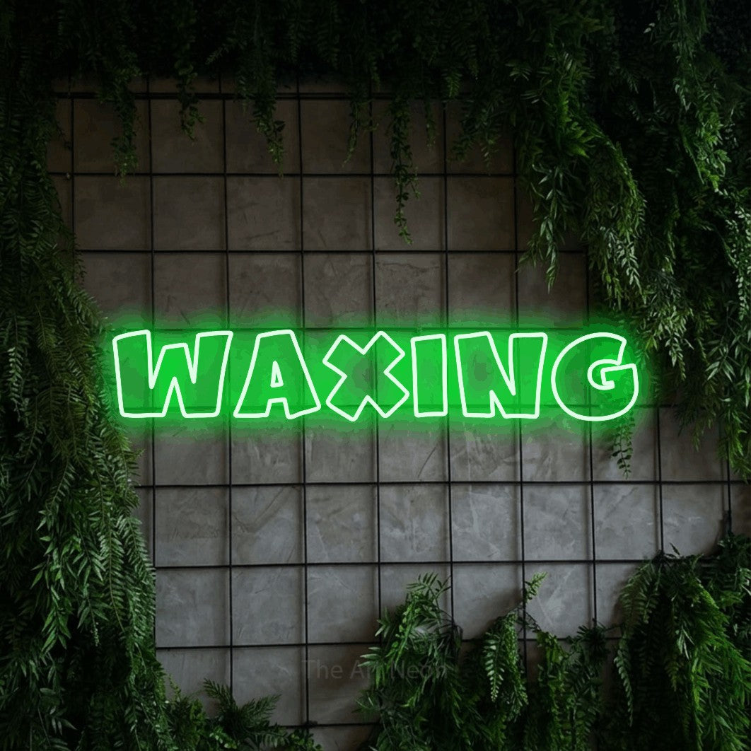 LED neon sign reading “Waxing”, arranged in a single line.
