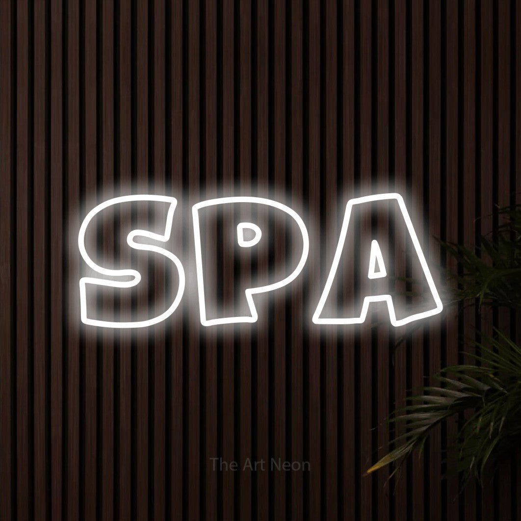 LED neon sign reading “Spa”, arranged in a single line.