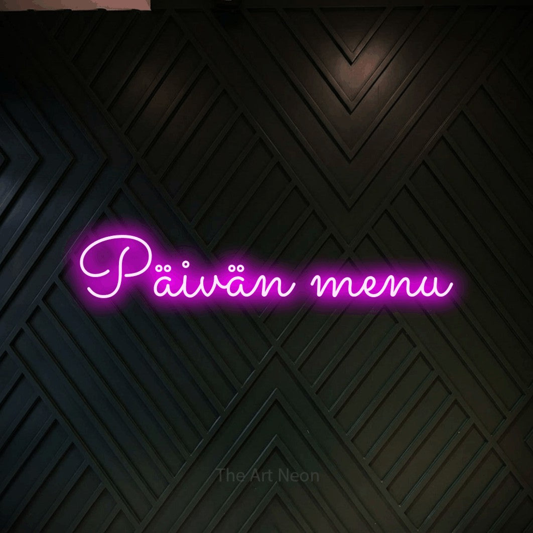 LED neon sign reading “Päivän menu”, arranged in a single line.