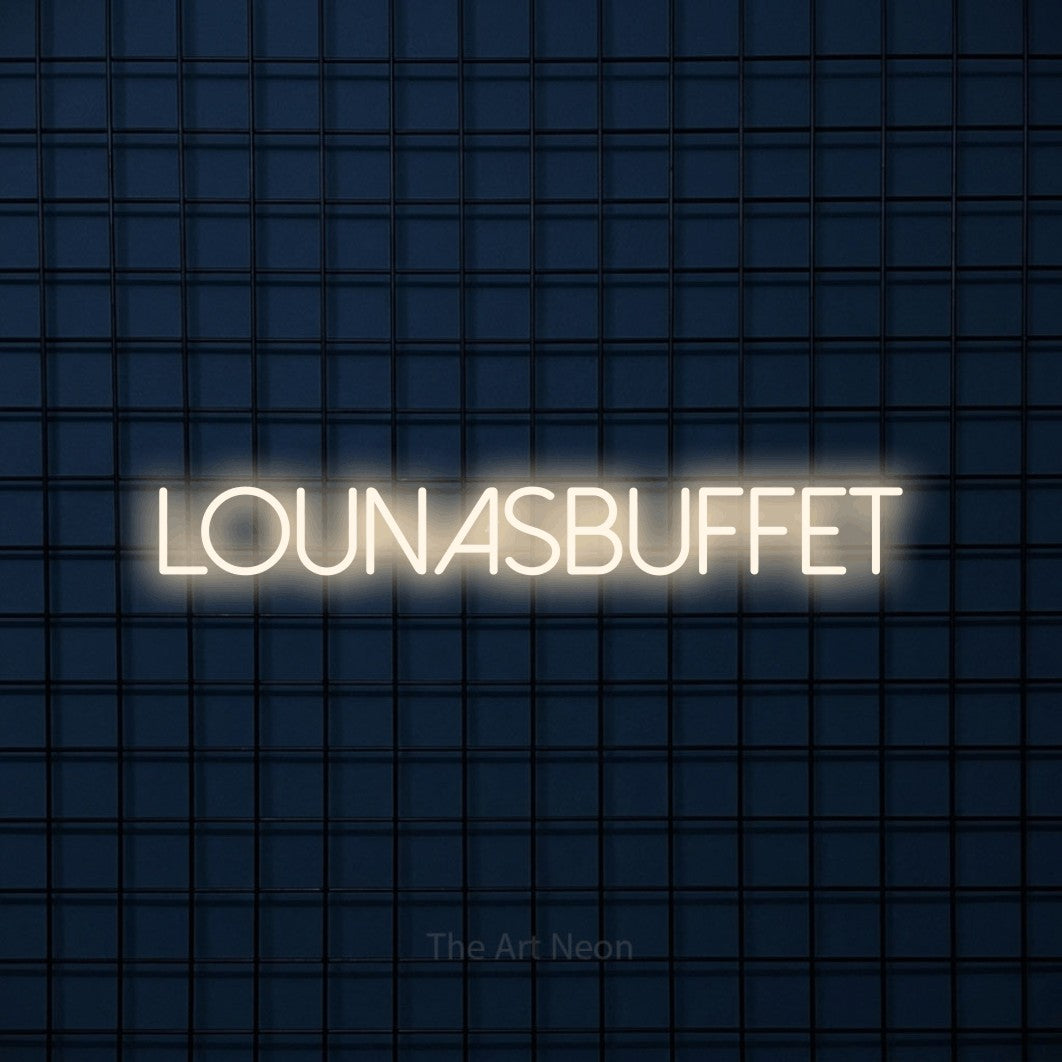 LED neon sign reading “LOUNASBUFFET”, arranged in a single line.