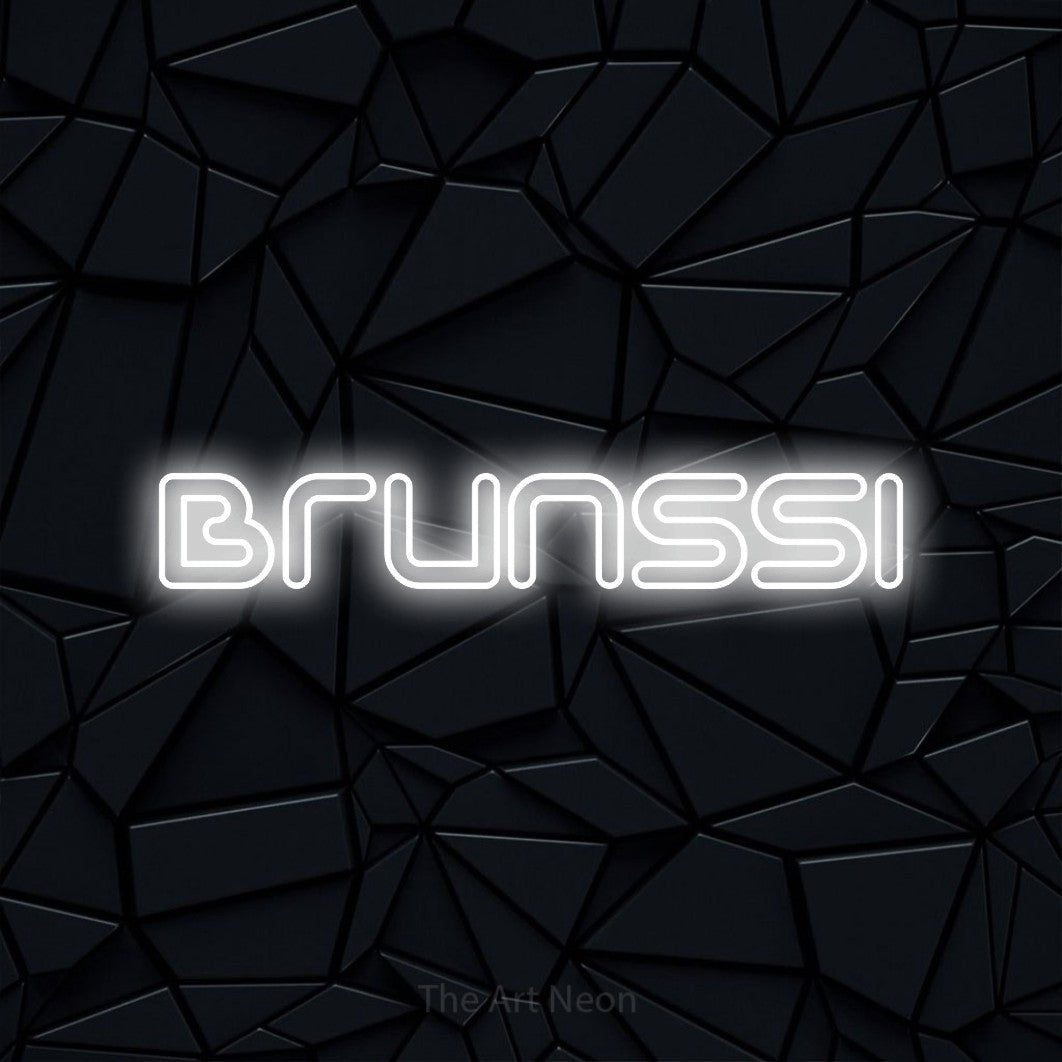 LED neon sign reading “Brunssi”, arranged in a single line.