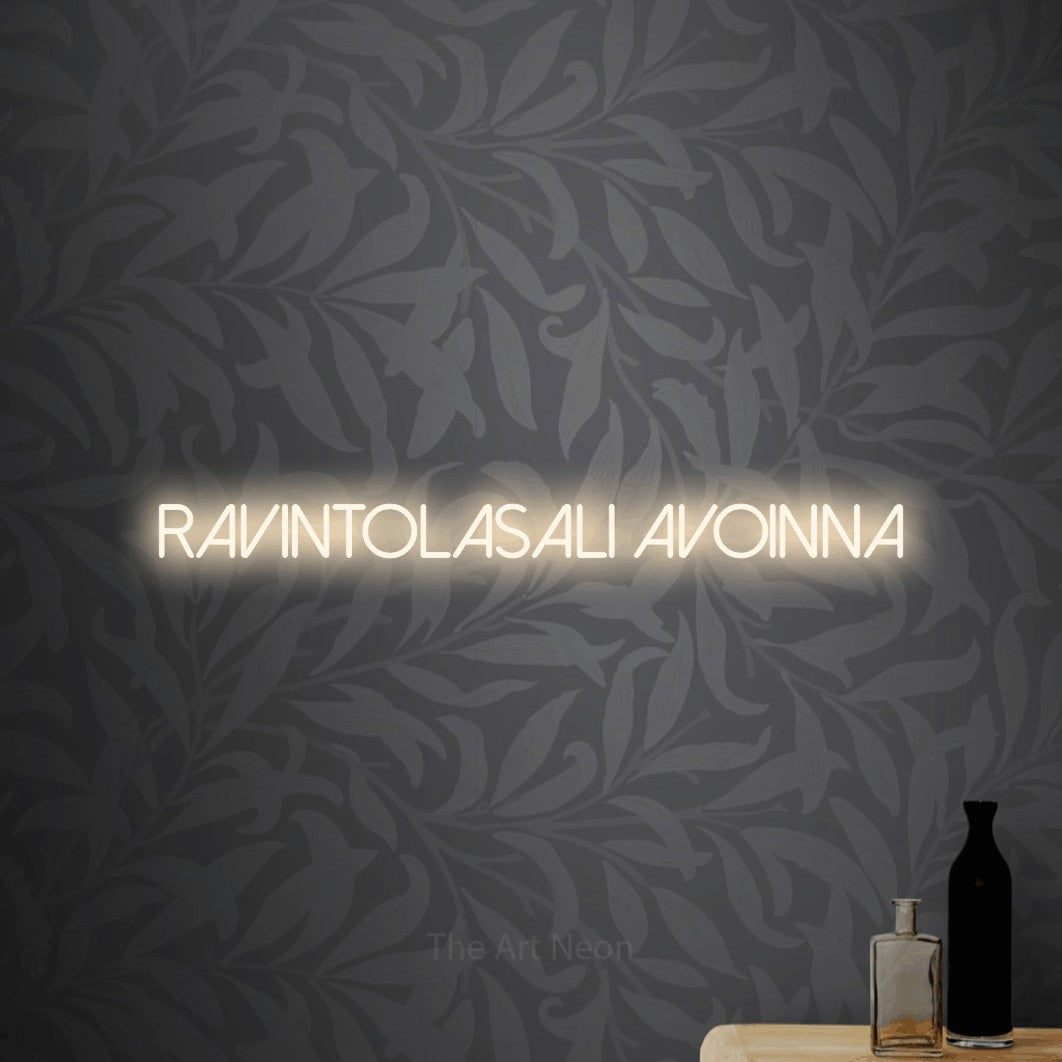 LED neon sign reading “Ravintolasali avoinna”, arranged in a single line.