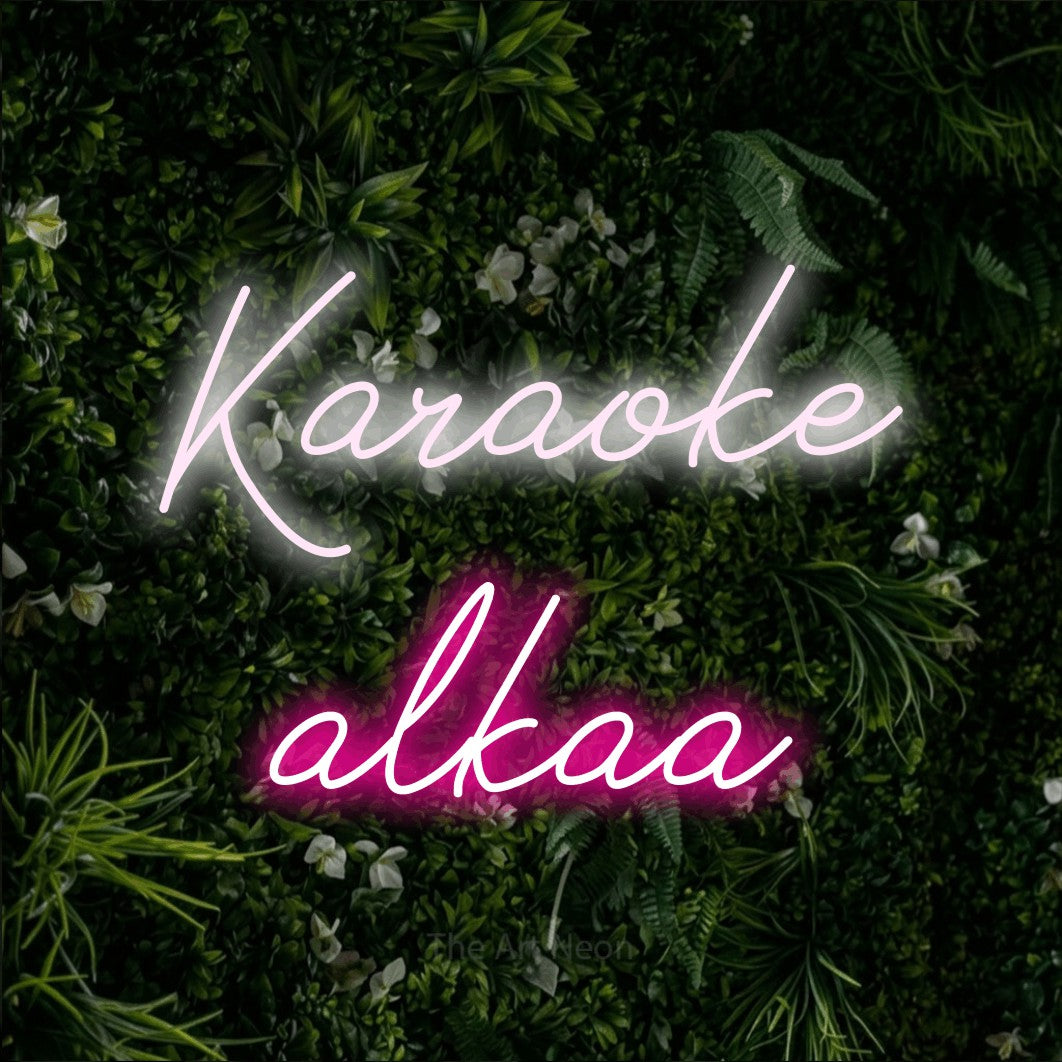 LED neon sign reading “Karaoke alkaa”, arranged in 2 lines.