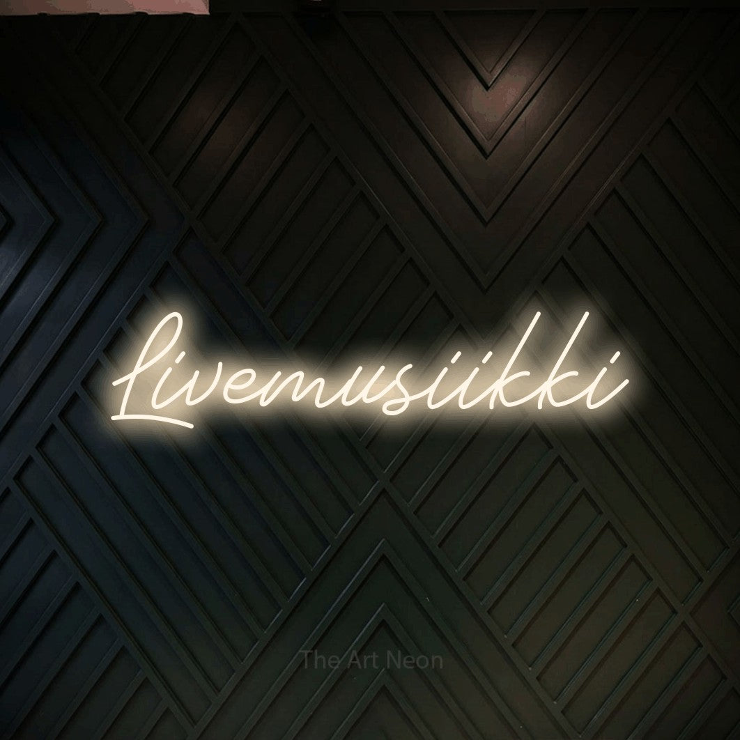 LED neon sign reading “Livemusiikki”, arranged in a single line.