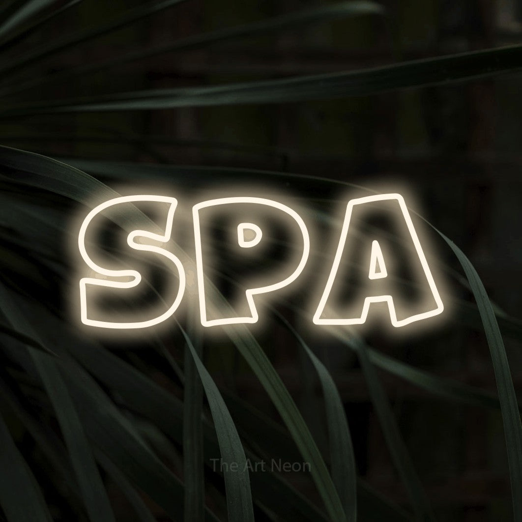 LED neon sign reading “Spa”, arranged in a single line.