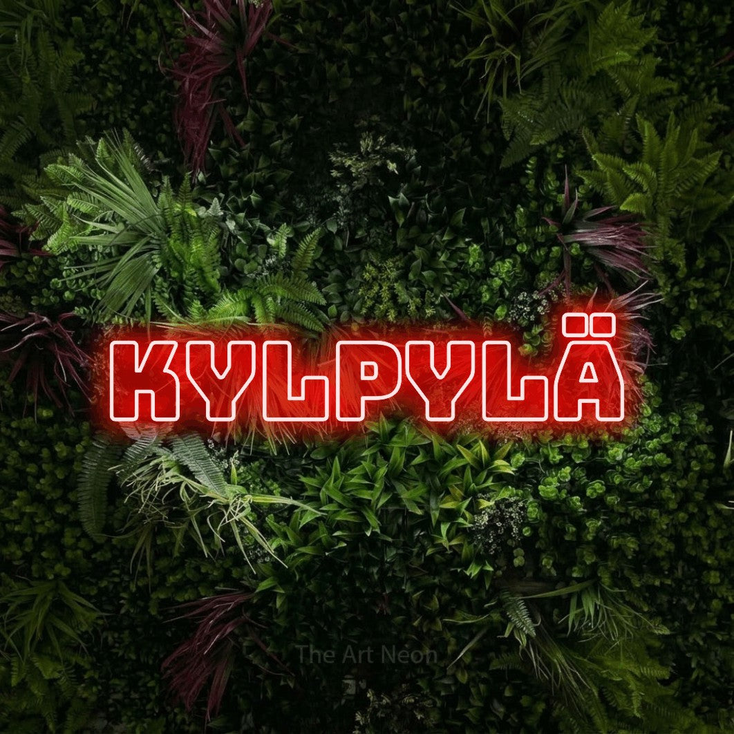 LED neon sign reading “Kylpylä”, arranged in a single line.