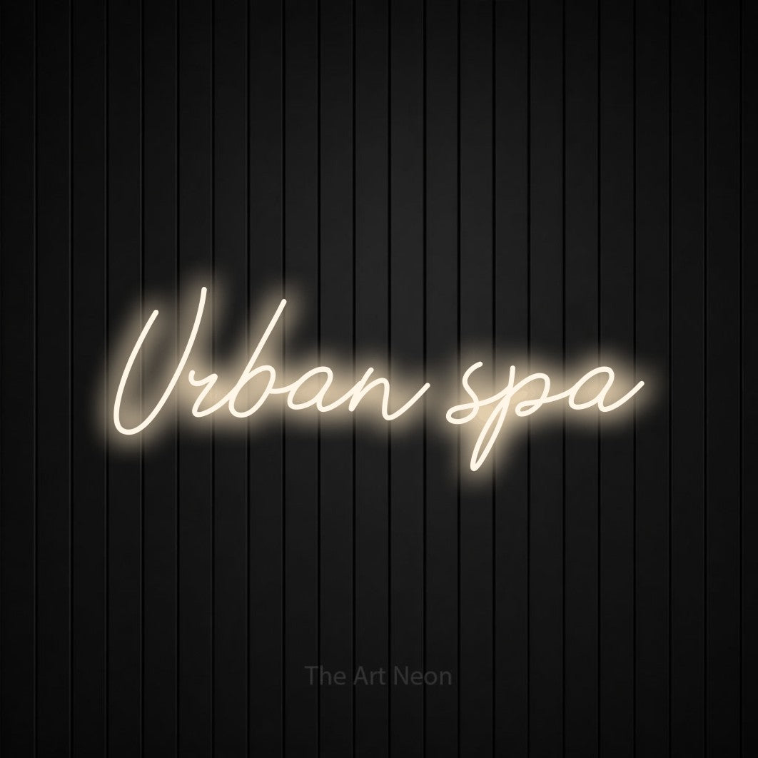 LED neon sign reading “Urban spa”, arranged in a single line.