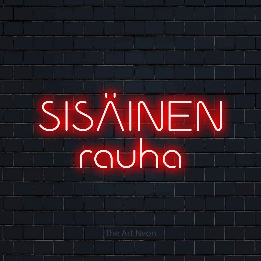 LED neon sign reading “SISÄINEN rauha”, arranged in 2 lines.