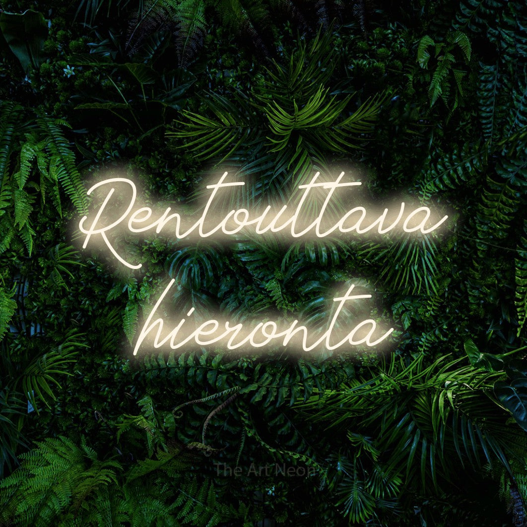 LED neon sign reading “Rentouttava hieronta”, arranged in 2 lines.