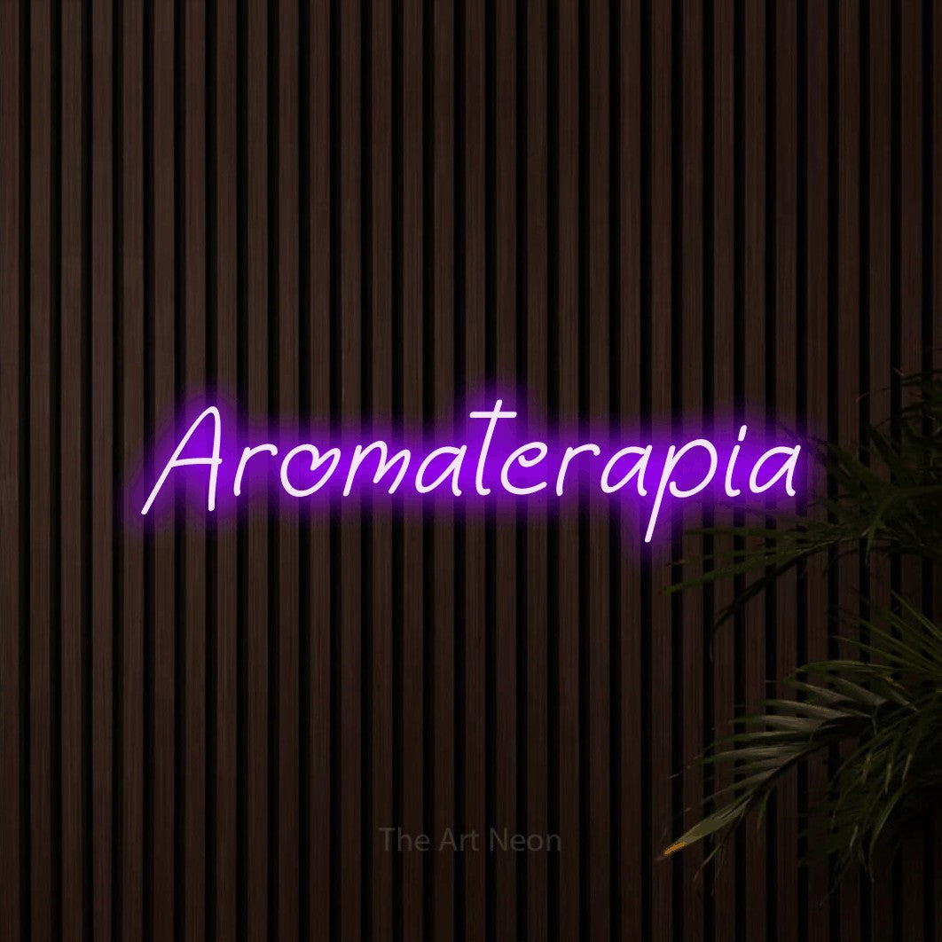 LED neon sign reading “Aromaterapia”, arranged in a single line.