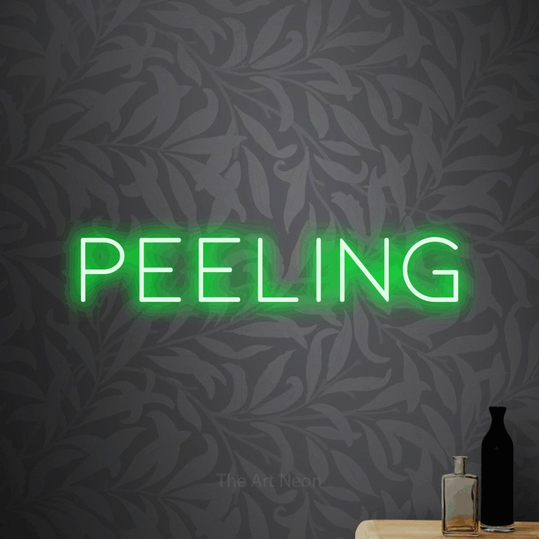 LED neon sign reading “Peeling”, arranged in a single line.