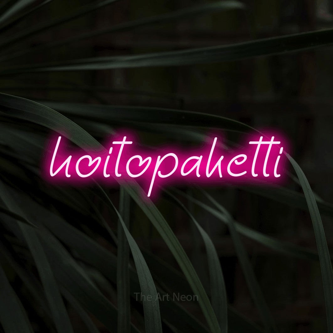 LED neon sign reading “hoitopaketti”, arranged in a single line.