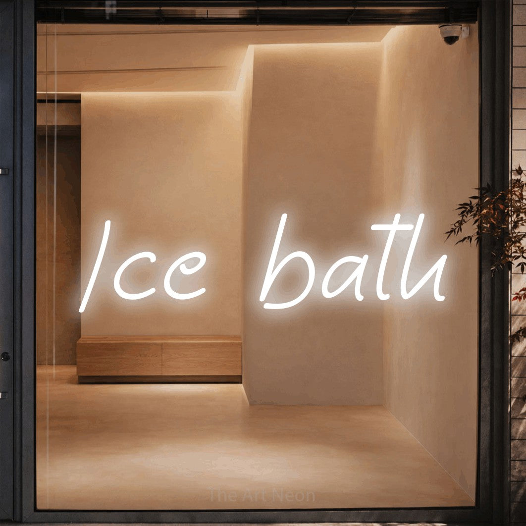 LED neon sign reading “Ice bath”, arranged in a single line.
