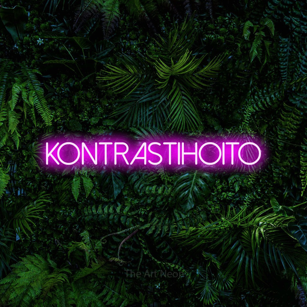 LED neon sign reading “kontrastihoito”, arranged in a single line.