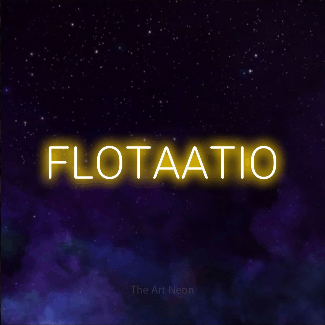 LED neon sign reading “FLOTAATIO”, arranged in a single line.