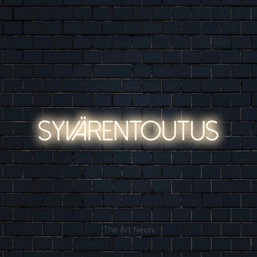 LED neon sign reading “syvärentoutus”, arranged in a single line.