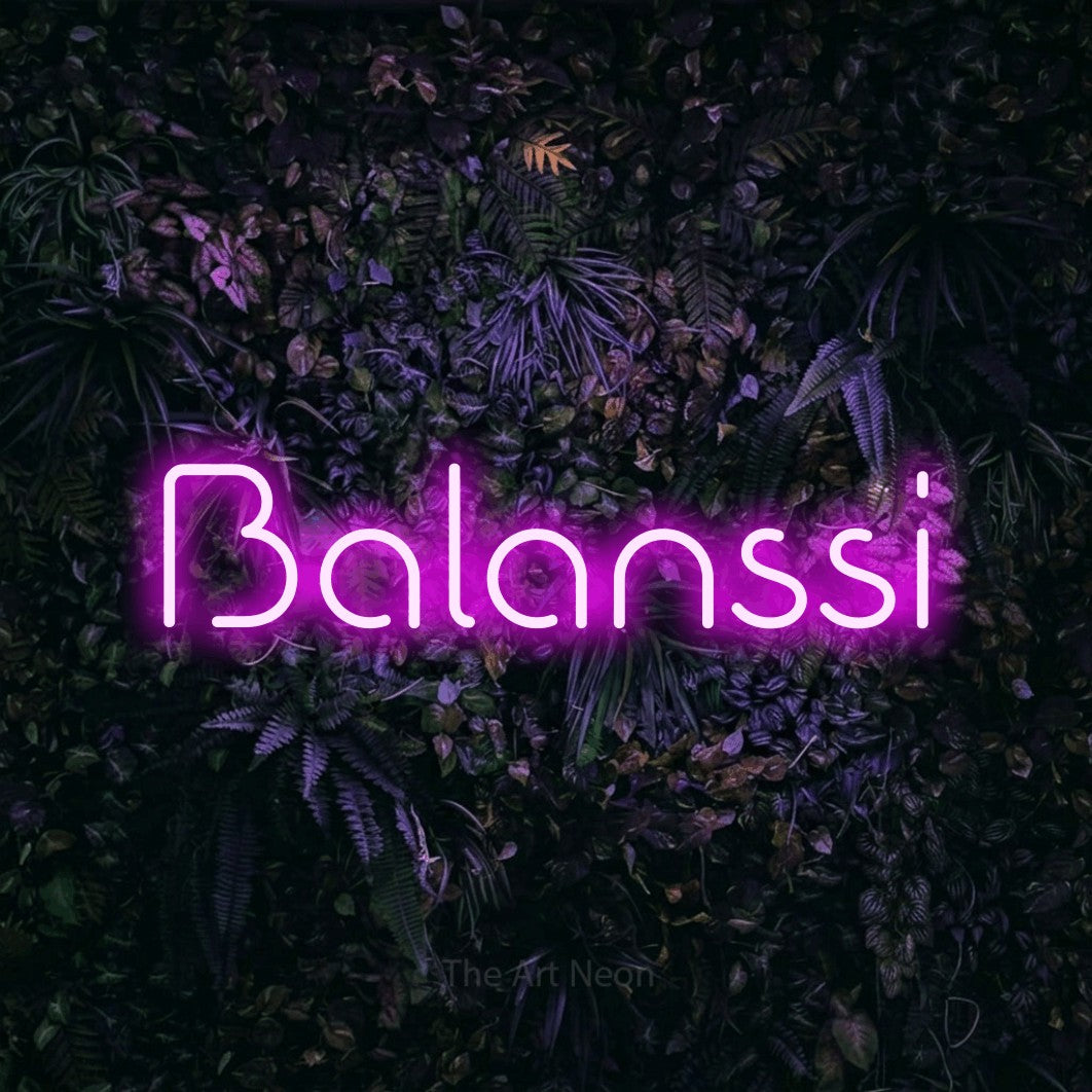 LED neon sign reading “Balanssi”, arranged in a single line.