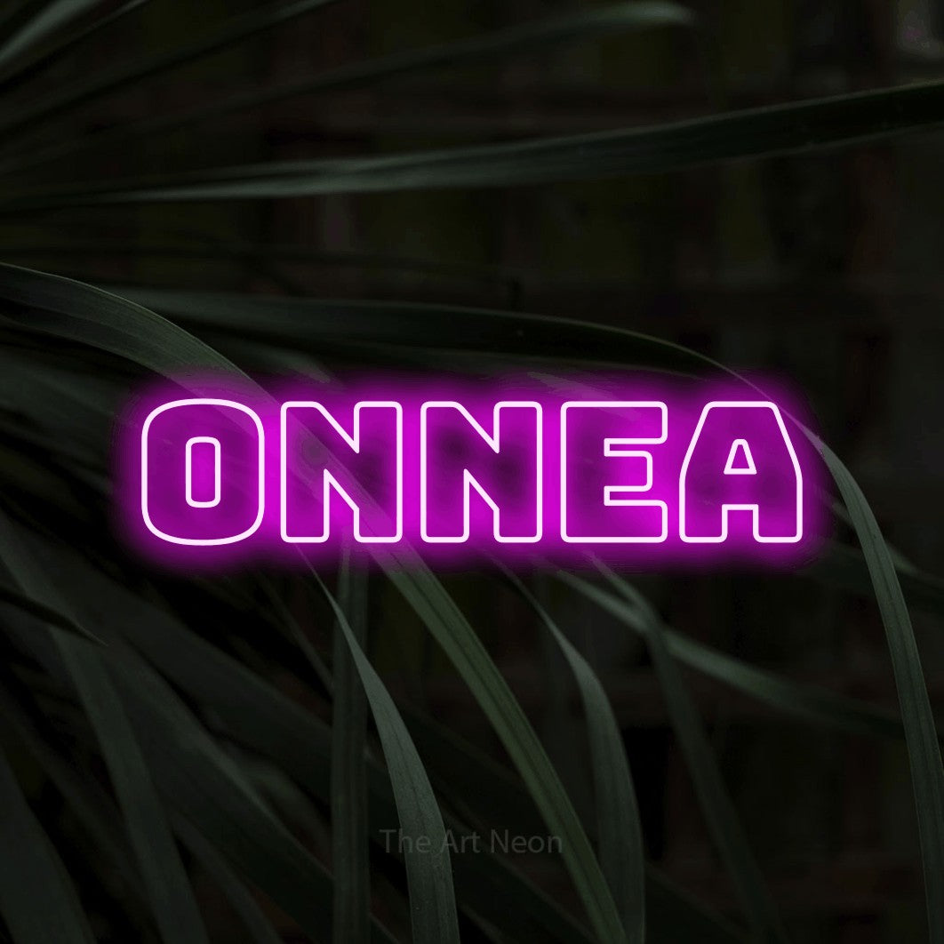 LED neon sign reading “Onnea”, arranged in a single line.