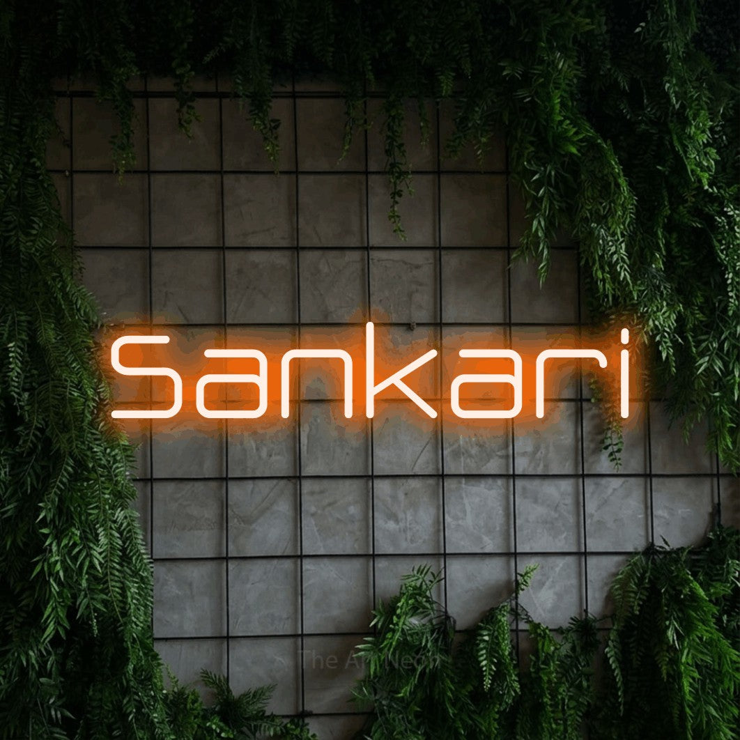 LED neon sign reading “Sankari”, arranged in a single line.