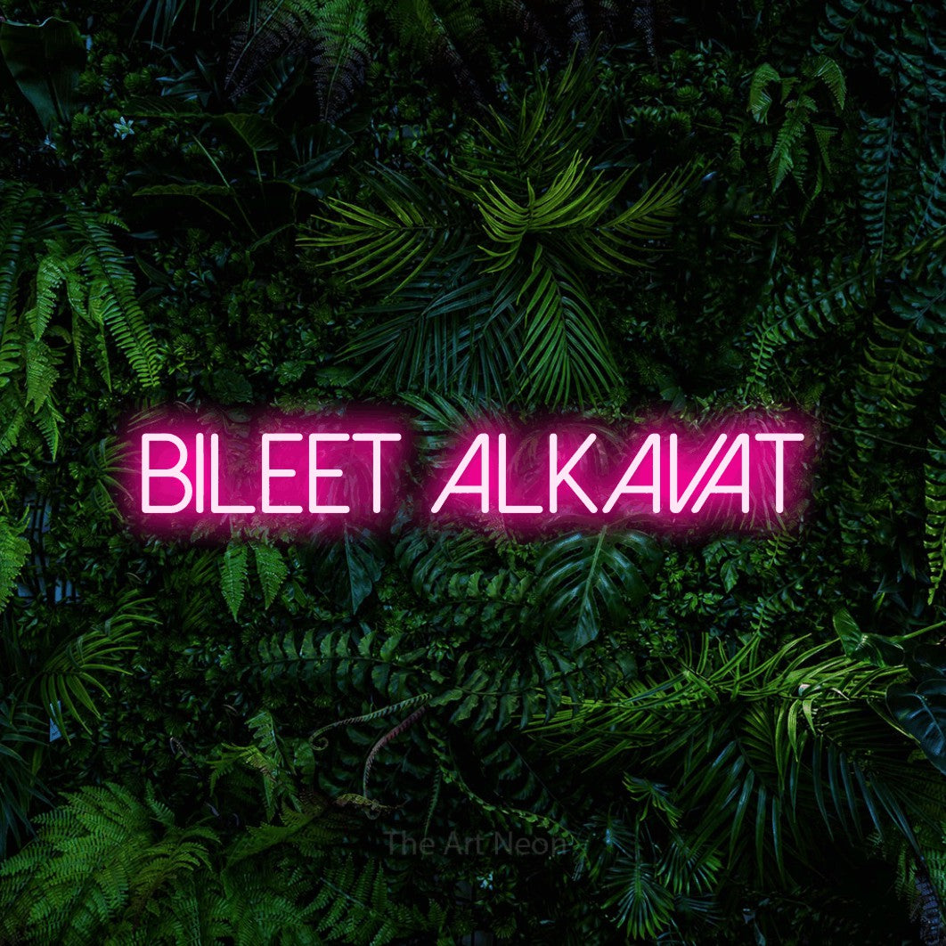 LED neon sign reading “Bileet alkavat”, arranged in a single line.