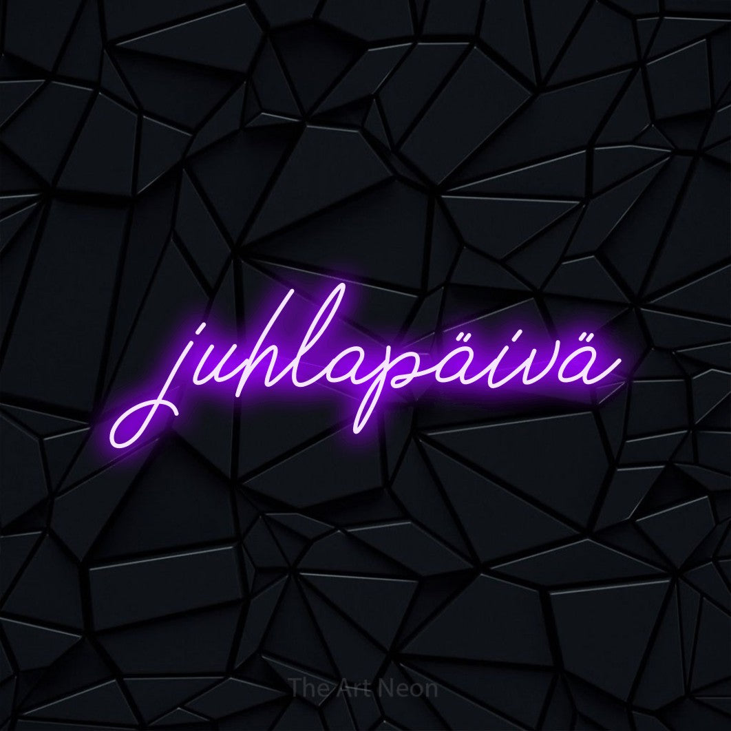 LED neon sign reading “juhlapäivä”, arranged in a single line.