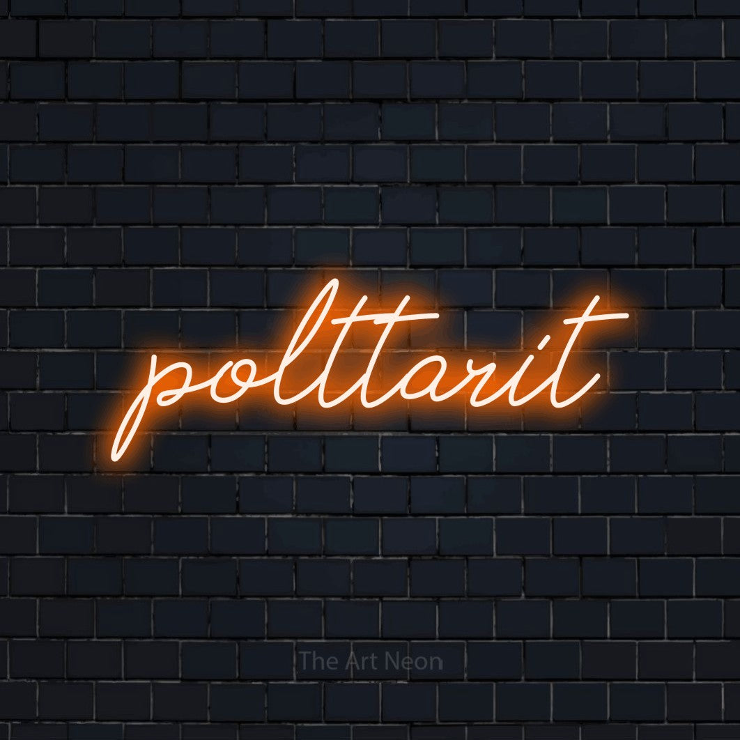 LED neon sign reading “polttarit”, arranged in a single line.
