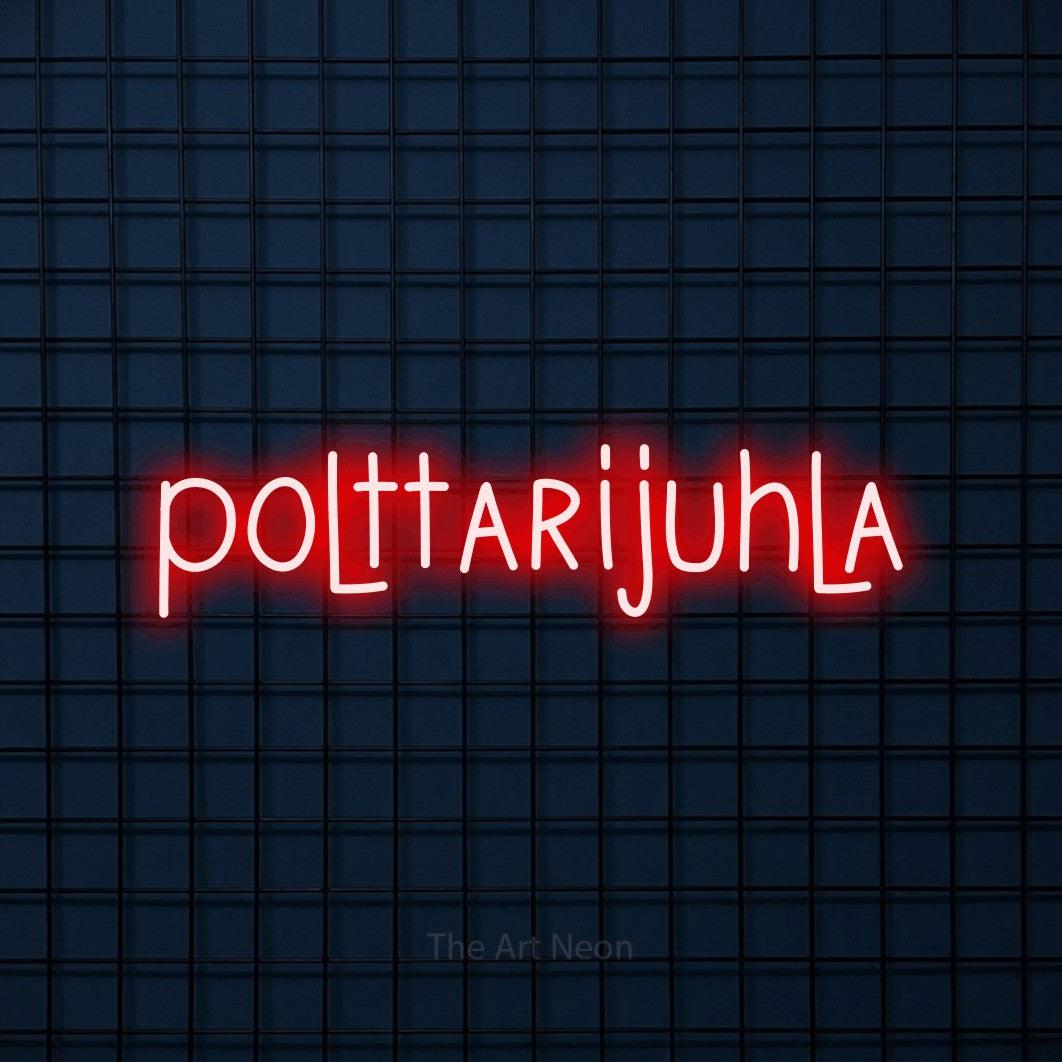 LED neon sign reading “polttarijuhla”, arranged in a single line.
