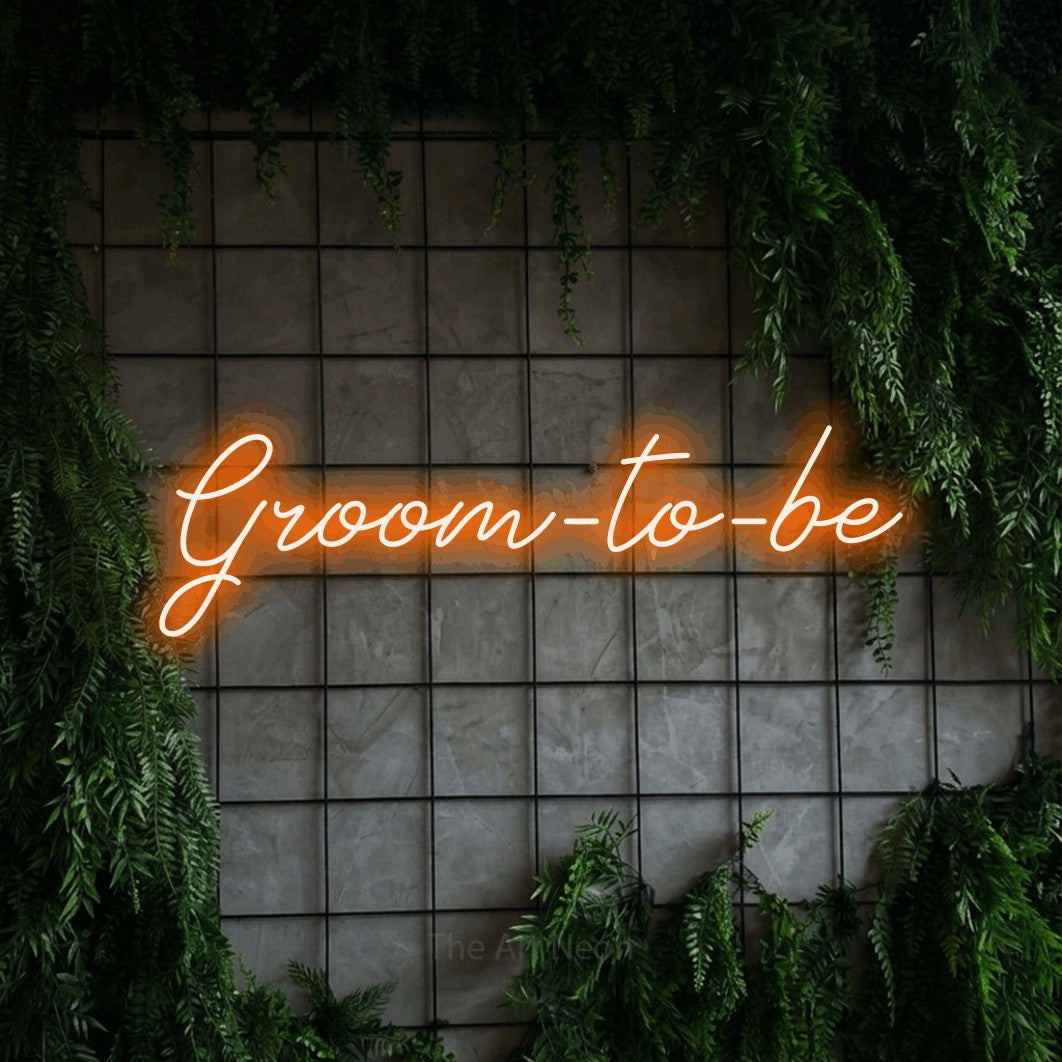 LED neon sign reading “Groom-to-be”, arranged in a single line.