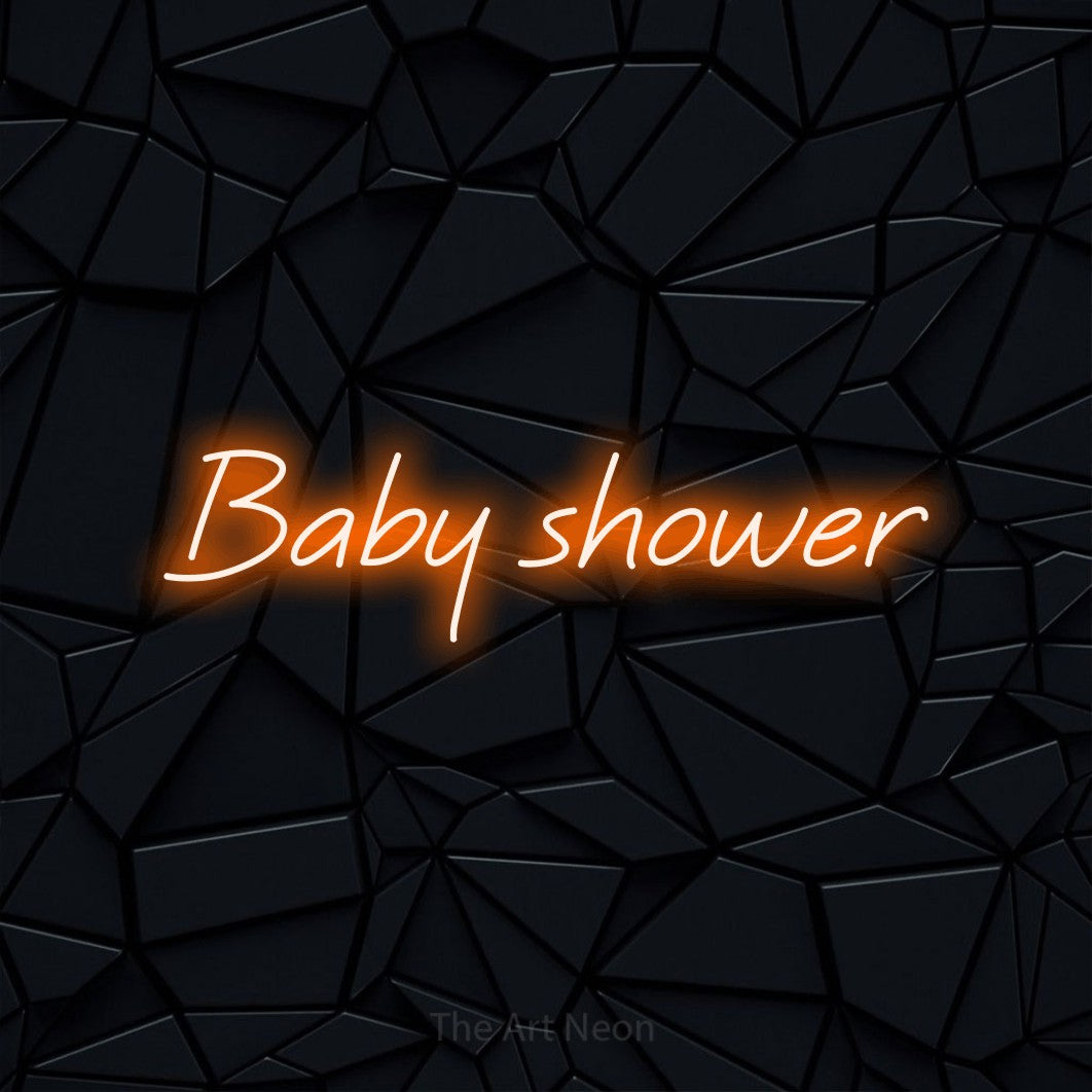 LED neon sign reading “Baby shower”, arranged in a single line.