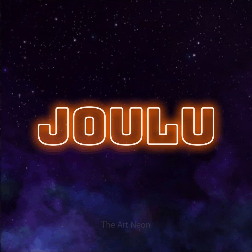 LED neon sign reading “Joulu”, arranged in a single line.