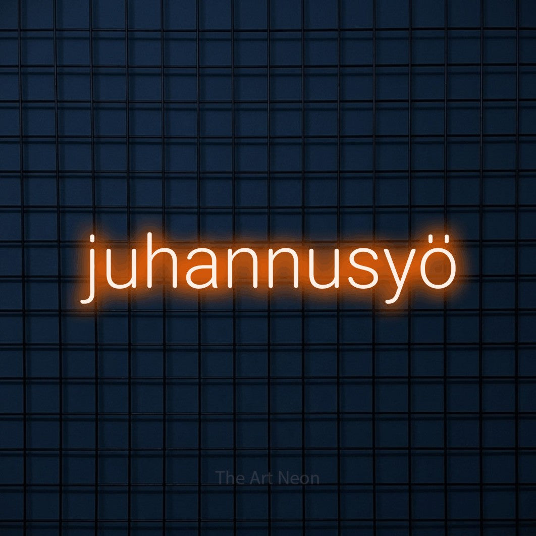 LED neon sign reading “juhannusyö”, arranged in a single line.