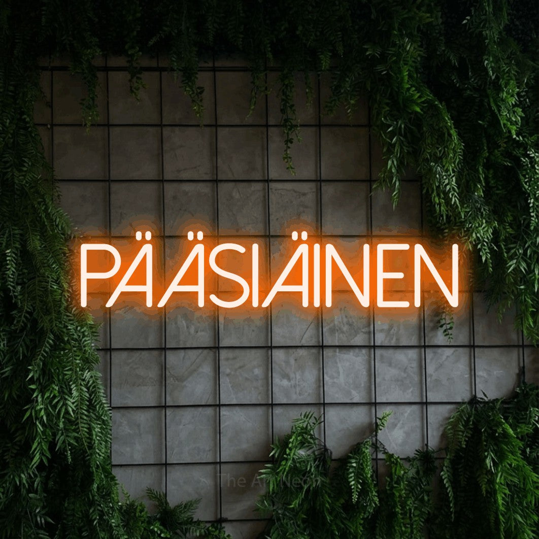 LED neon sign reading “PÄÄSIÄINEN”, arranged in a single line.