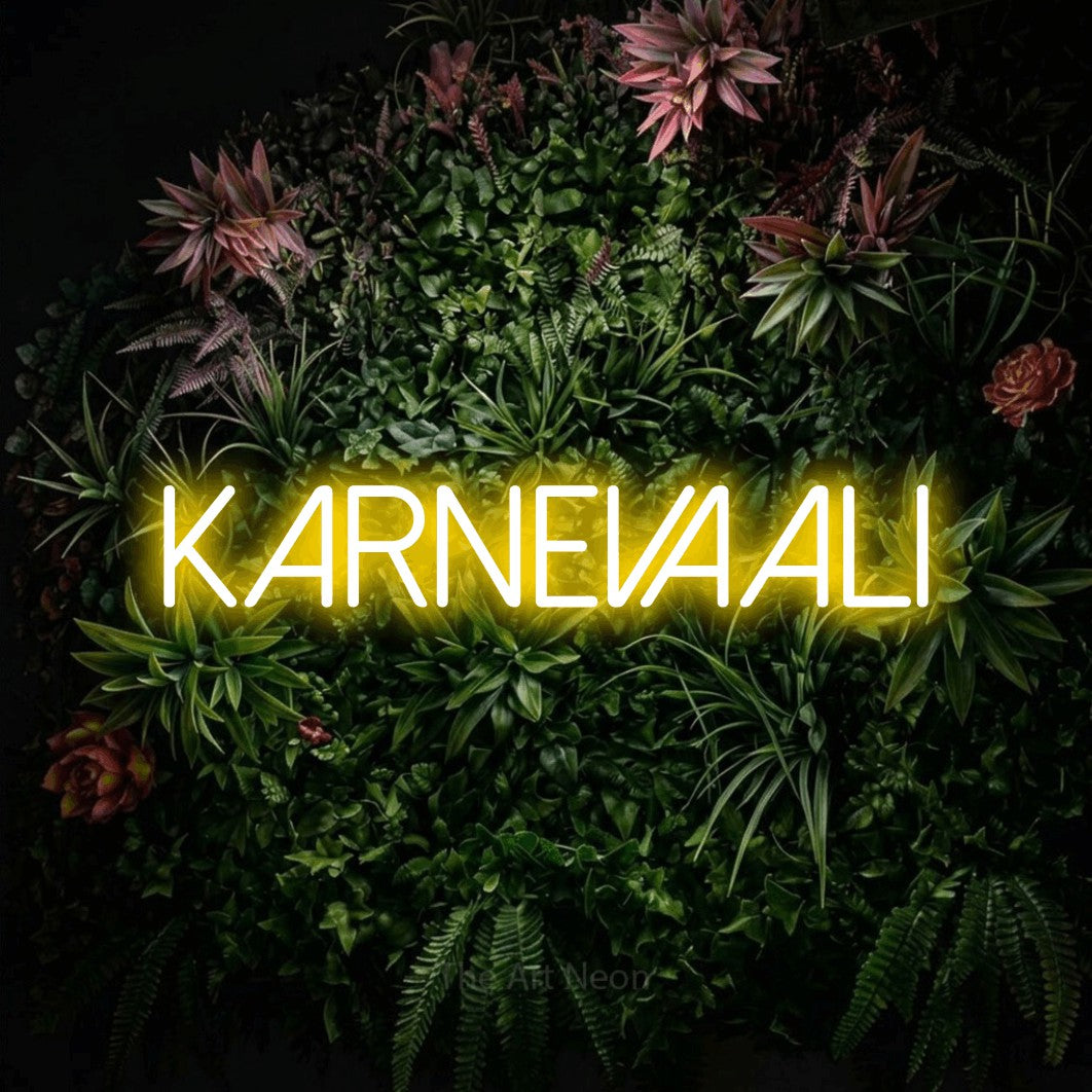 LED neon sign reading “KARNEVAALI”, arranged in a single line.