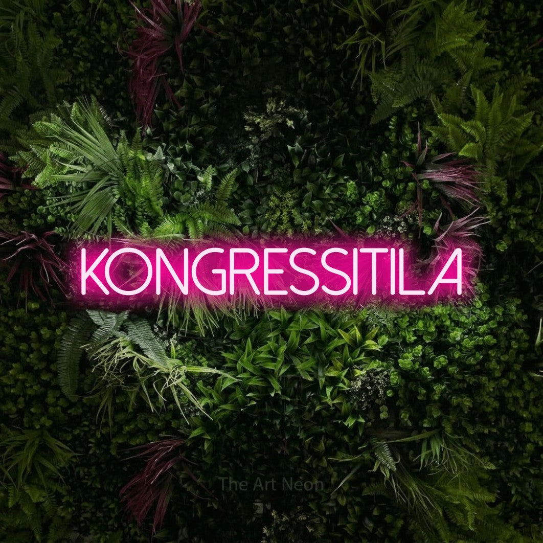 LED neon sign reading “Kongressitila”, arranged in a single line.