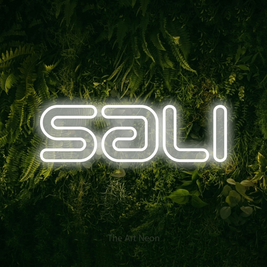 LED neon sign reading “Sali”, arranged in a single line.